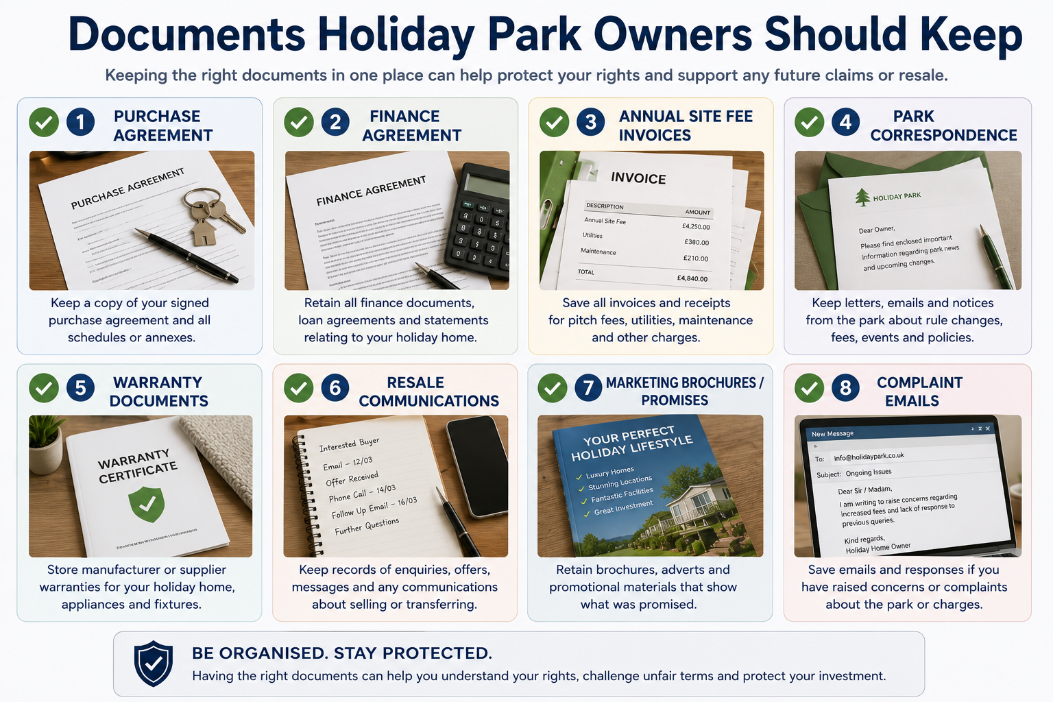 Holiday Park Exit Problems evidence and holiday park documents