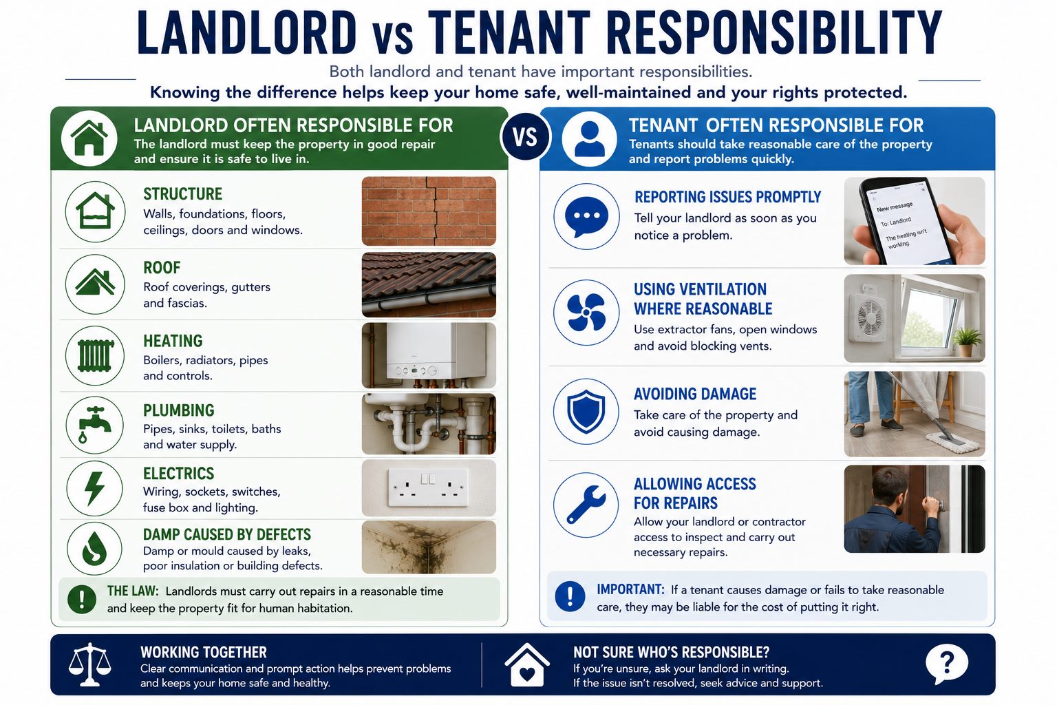 Landlord versus tenant responsibility infographic