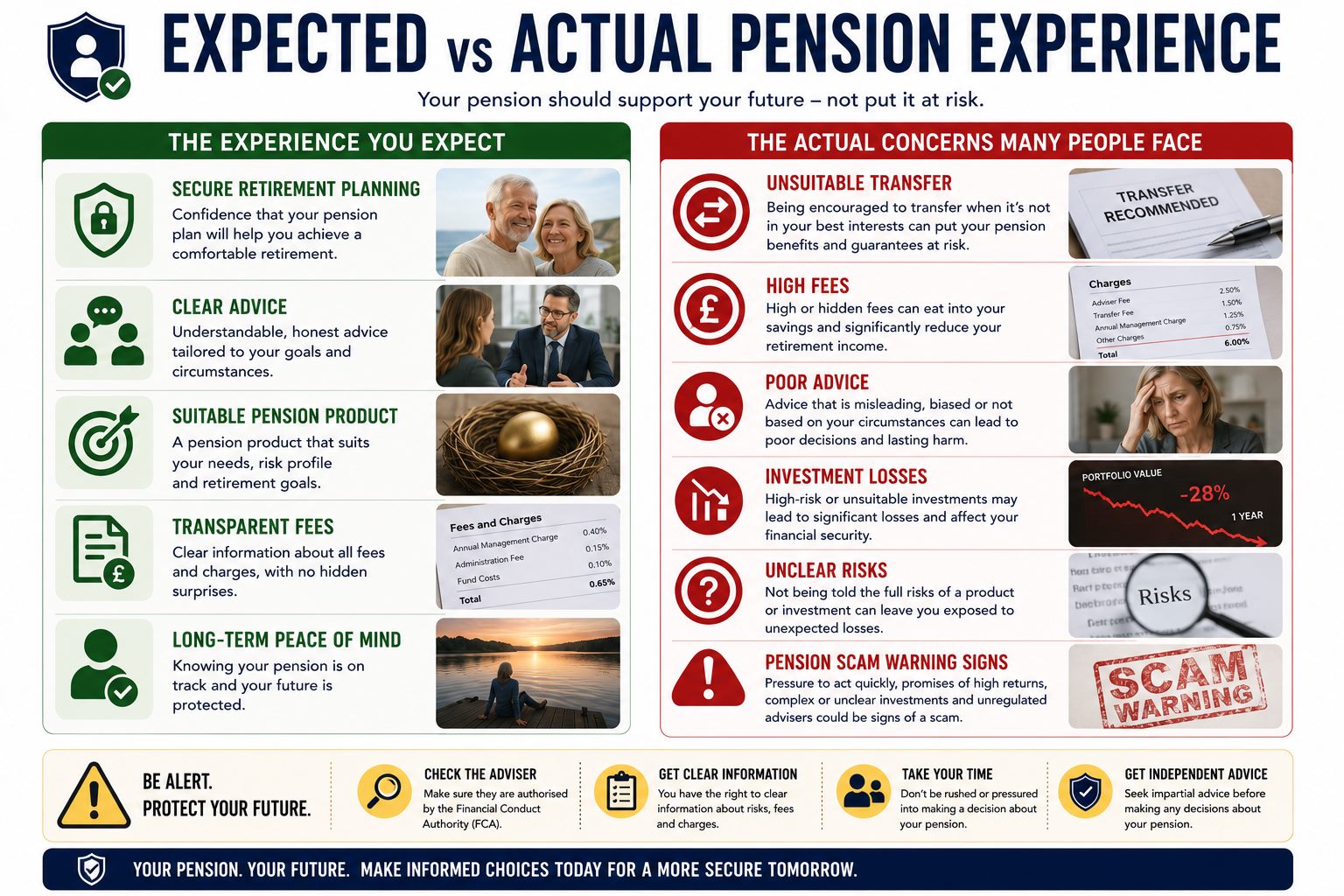 Expected versus actual pension experience infographic