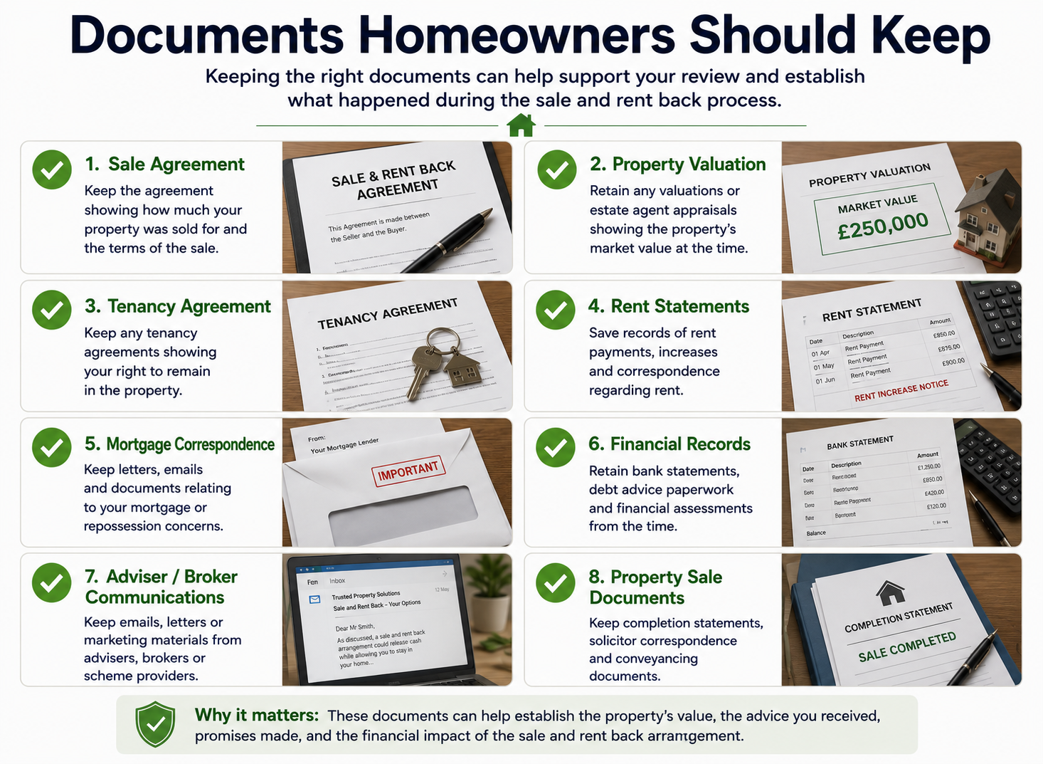 Documents homeowners should keep for a sale and rent back review