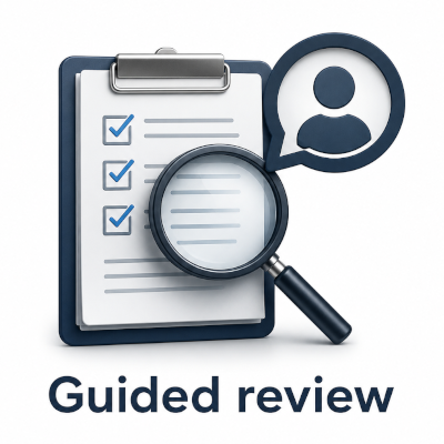 Guided review: evidence, timeline and correspondence support