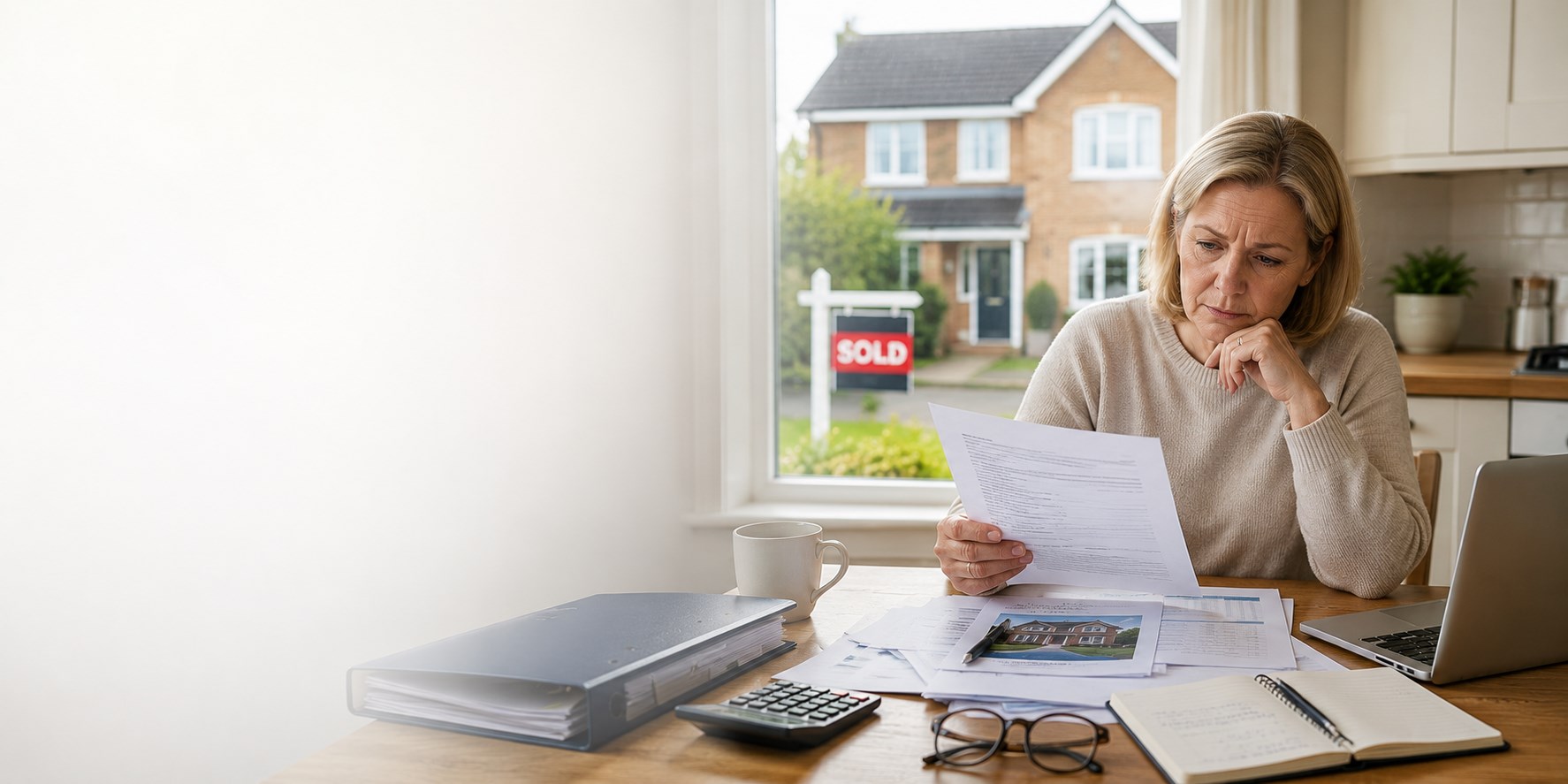 Homeowner reviewing sale and rent back paperwork