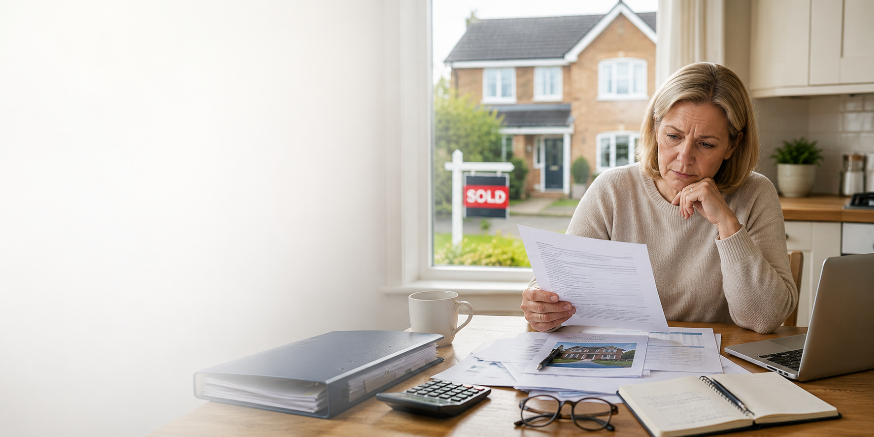 Homeowner reviewing sale and rent back paperwork