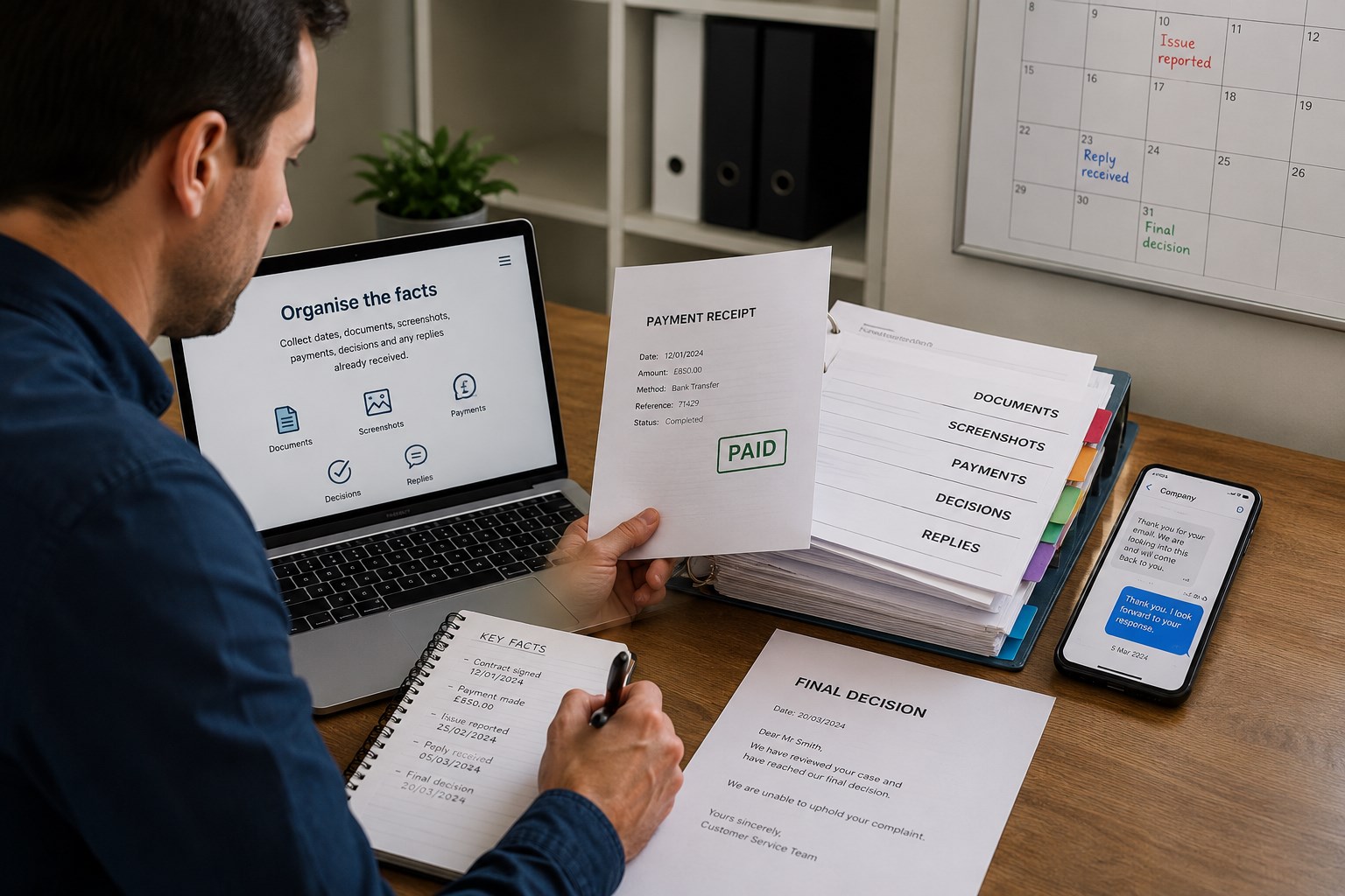 Organise dispute facts and evidence
